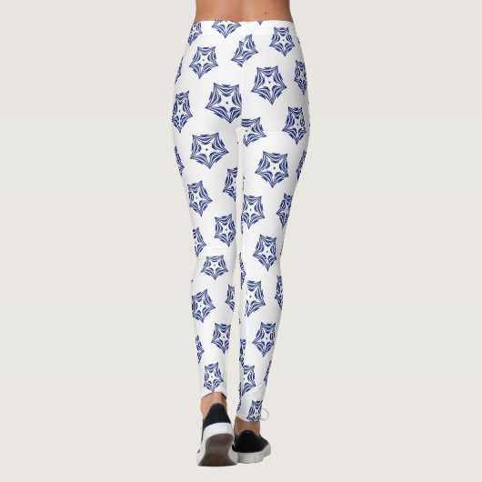 Witte sternavy blauwe omtrek witte achtergrond leggings (Achterkant)