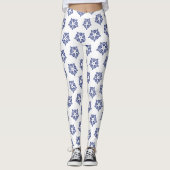 Witte sternavy blauwe omtrek witte achtergrond leggings (Voorkant)