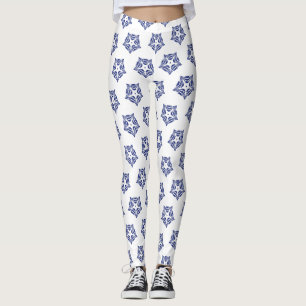Witte sternavy blauwe omtrek witte achtergrond leggings