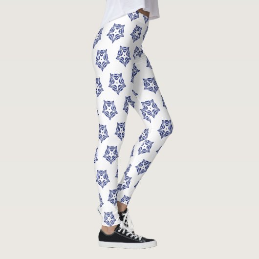 Witte sternavy blauwe omtrek witte achtergrond leggings (Rechts)