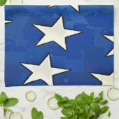 Witte sterren blauwe achtergrond theedoek (Gevouwen)