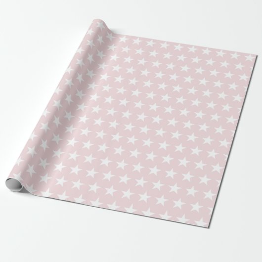 Witte Sterren Blush Roze Modern Chique Design Tren Cadeaupapier (Uitgerold)
