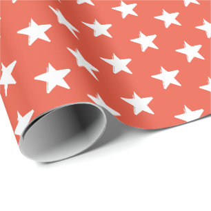 Witte sterren, donkere Oranje winterkerstfeest Cadeaupapier