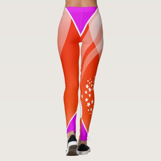 Witte sterren en Oranje Leggings (Achterkant)