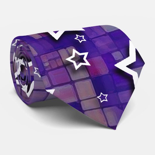 Witte sterren en Paarse tegels: Necktie Stropdas (Opgerold)