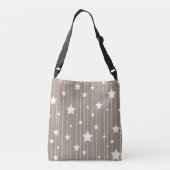 Witte sterren in beige, stippen en strepen ontwerp crossbody tas (Achterkant)