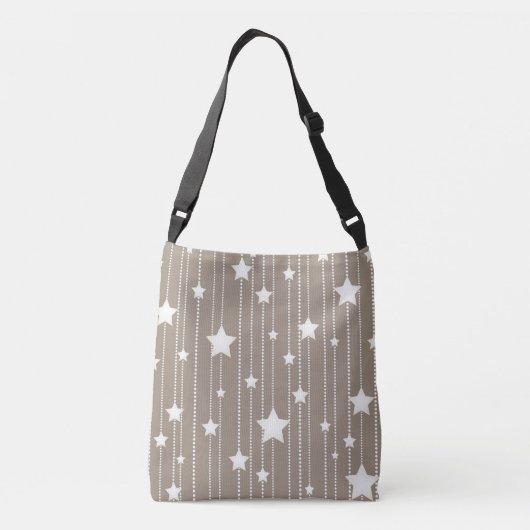 Witte sterren in beige, stippen en strepen ontwerp crossbody tas (Achterkant)