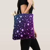 Witte Sterren in Blauwe achtergrond Designer Canva Tote Bag (Dichtbij)