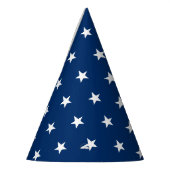 witte sterren navy blauw patroon viering feesthoedjes (Links)