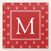 Witte sterren op Bright rood monogram Glazen Onderzetter (Voorkant)