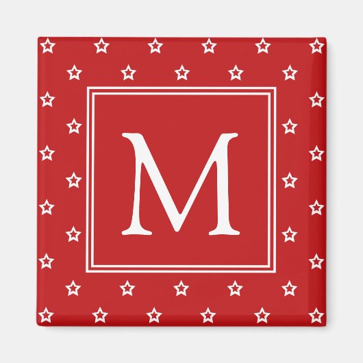 Witte sterren op Bright rood monogram Magneet (Voorkant)