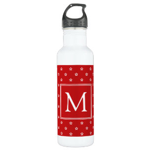 Witte sterren op Bright rood monogram Waterfles