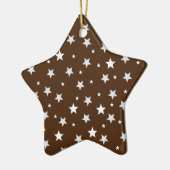 Witte sterren op bruine kerstFeestdagen Keramisch Ornament (Links)