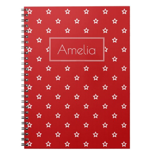 Witte Sterren op Helder Rood Notitieboek (Voorkant)