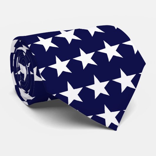Witte sterren op Navy Blue Stropdas (Opgerold)