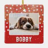 Witte sterren op Red Pet Fotonaam Kerstmis Keramisch Ornament (Voorkant)