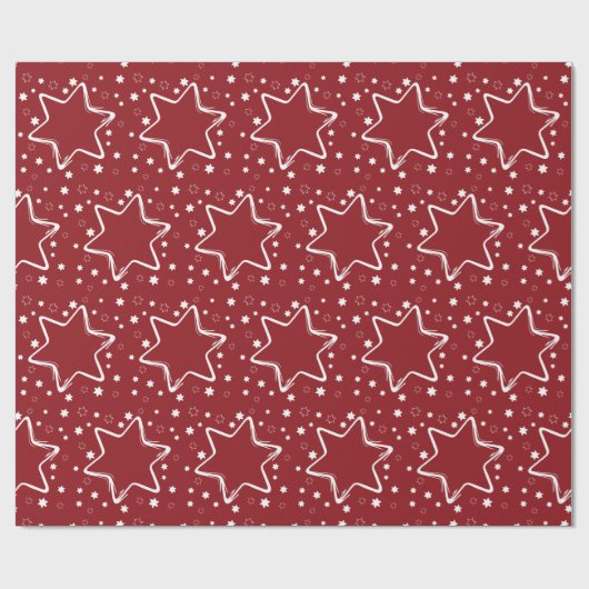 Witte sterren op rode kerst cadeaupapier (Vlak)