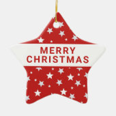 Witte sterren op rode kerstFeestdagen Keramisch Ornament (Voorkant)
