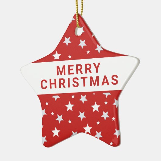 Witte sterren op rode kerstFeestdagen Keramisch Ornament (Links)