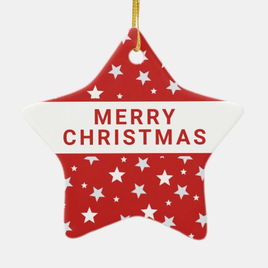 Witte sterren op rode kerstFeestdagen Keramisch Ornament (Achterkant)