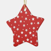 Witte sterren op rode kerstFeestdagen Keramisch Ornament (Links)