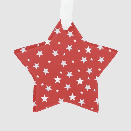Witte sterren op rode kerstFeestdagen Ornament (achterkant)
