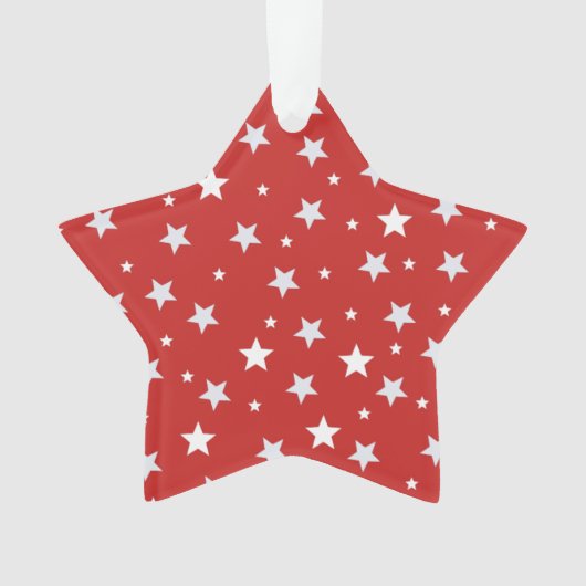 Witte sterren op rode kerstFeestdagen Ornament (voorkant)