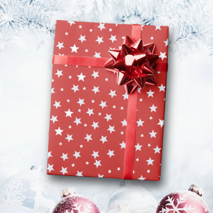 Witte sterren op rode kerstvakantie cadeaupapier