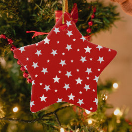 Witte sterren op rode kerstvakantie keramisch ornament