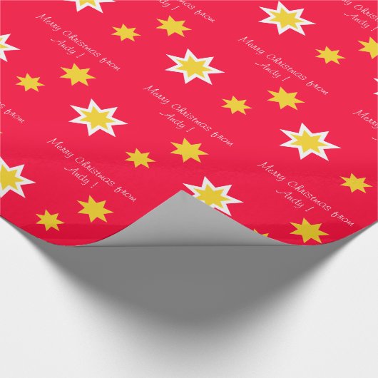 Witte sterren op rood, kerstmis gepersonaliseerd cadeaupapier (Hoek)