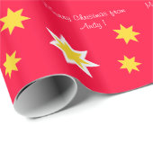 Witte sterren op rood, kerstmis gepersonaliseerd cadeaupapier (Rol Hoek)