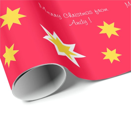 Witte sterren op rood, kerstmis gepersonaliseerd cadeaupapier (Rol Hoek)