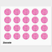 Witte Sterren op Roze Blends Happy Birthday Sticke Ronde Sticker (Vel)