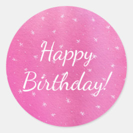Witte Sterren op Roze Blends Happy Birthday Sticke Ronde Sticker