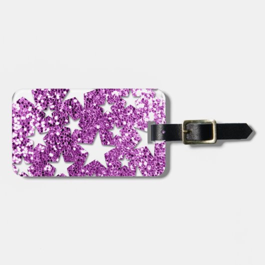 Witte sterren op roze glitter bagagelabel (Voorkant horizontaal)
