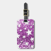 Witte sterren op roze glitter bagagelabel (Voorkant verticaal)