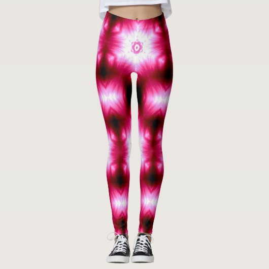 witte sterren op roze/zwart leggings (Voorkant)