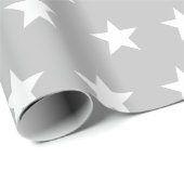 Witte sterren op zacht grijs cadeaupapier (Rol Hoek)