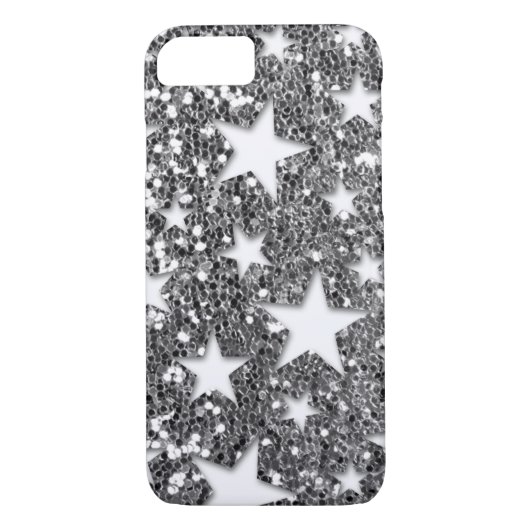 Witte sterren op zilveren glitter-blik Case-Mate iPhone case (Achterkant)