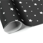 Witte sterren op zwart cadeaupapier (Rol Hoek)