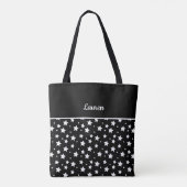 Witte sterren op zwart en aangepaste naam tote bag (Achterkant)