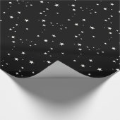 Witte sterren op zwart omslagpapier cadeaupapier (Hoek)