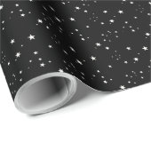 Witte sterren op zwart omslagpapier cadeaupapier (Rol Hoek)