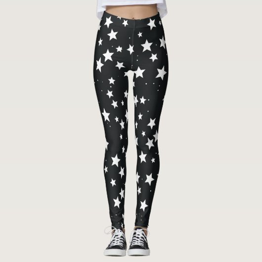 Witte sterren op zwarte achtergrond leggings (Voorkant)
