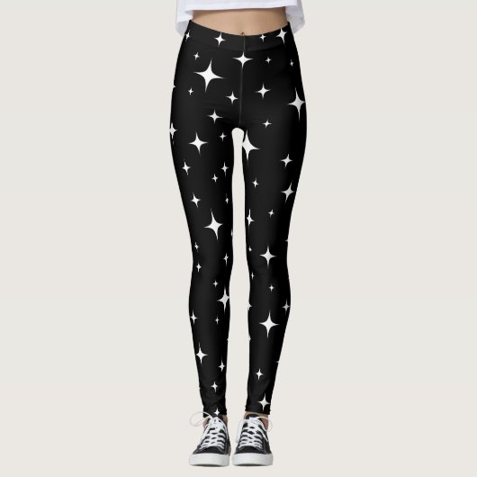Witte sterren op zwarte Leggings (Voorkant)