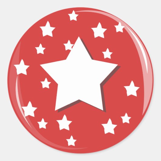 Witte sterren over rood  ronde sticker (Voorkant)