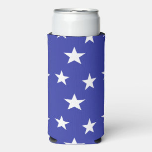 Witte sterren patroon op blauw seltzer blikjeskoeler