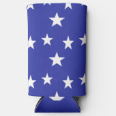 Witte sterren patroon op blauw seltzer blikjeskoeler (Voorkant)