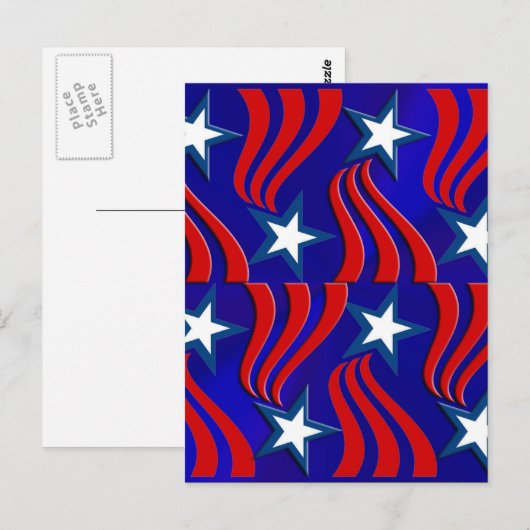 Witte sterren, rode strepen en blauwe achtergrond briefkaart (Voorkant / Achterkant)