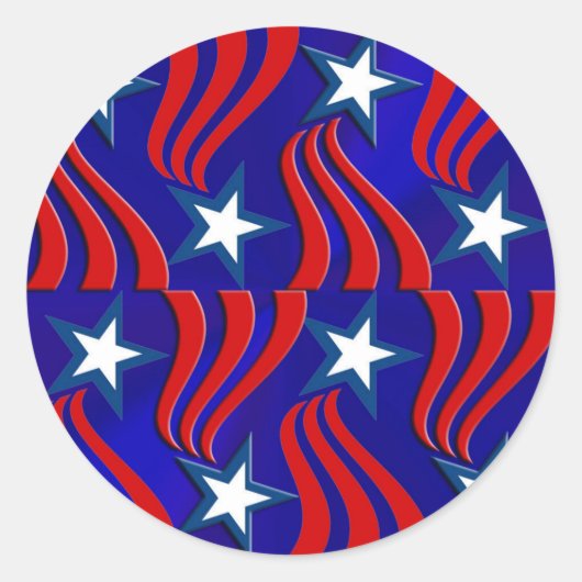 Witte sterren, rode strepen en blauwe achtergrond ronde sticker (Voorkant)